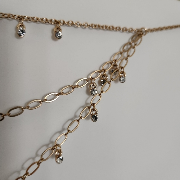 LuLus Gold Rhinestone Layered Necklace, NWOT fairycore delicate Ren faire - Picture 9 of 13